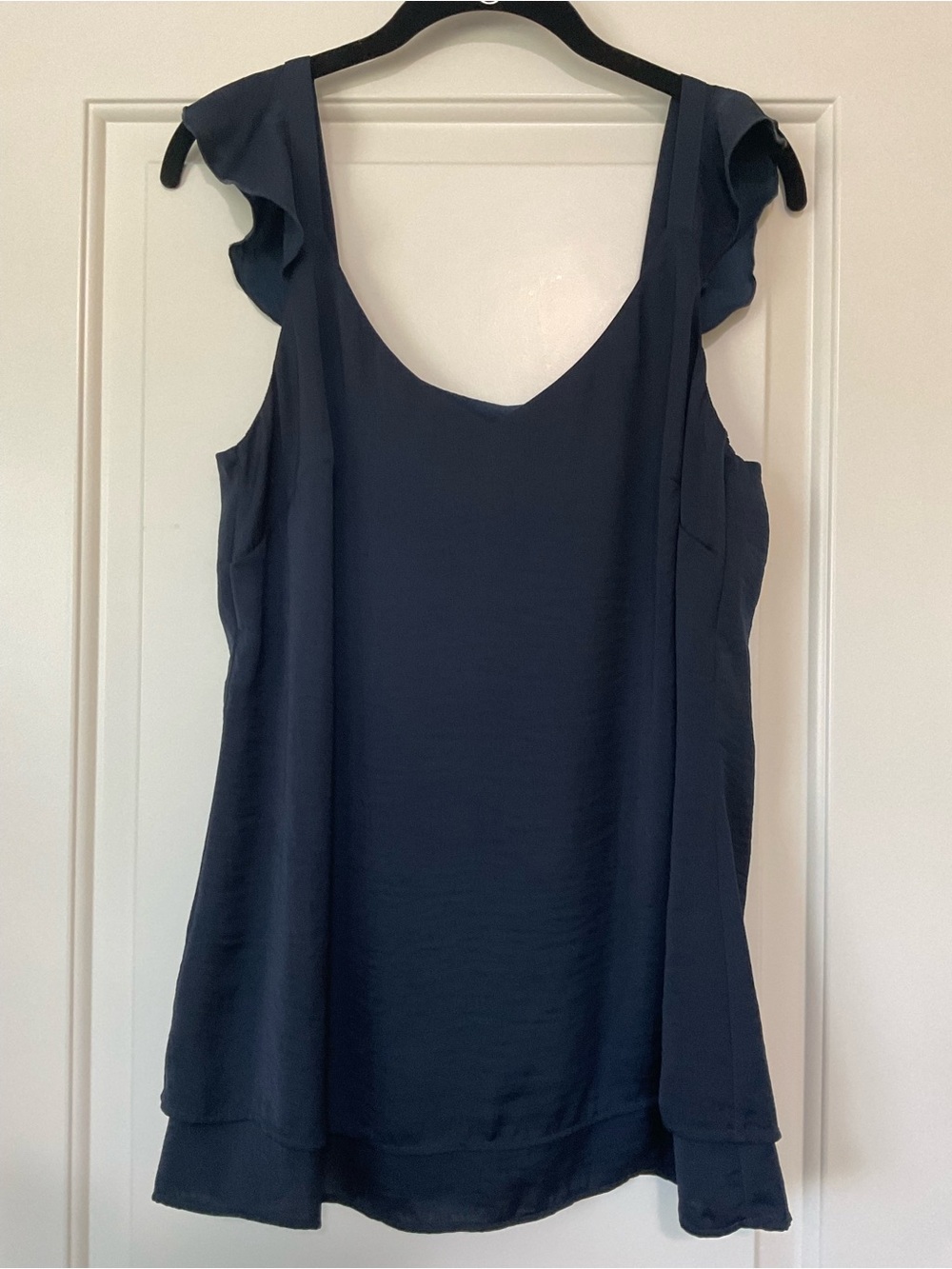 CAbi Navy Ruffle-Shoulder Camisole
